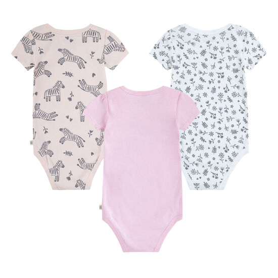Pack de 3 Bodies Niña Zebra Rosada 6m
